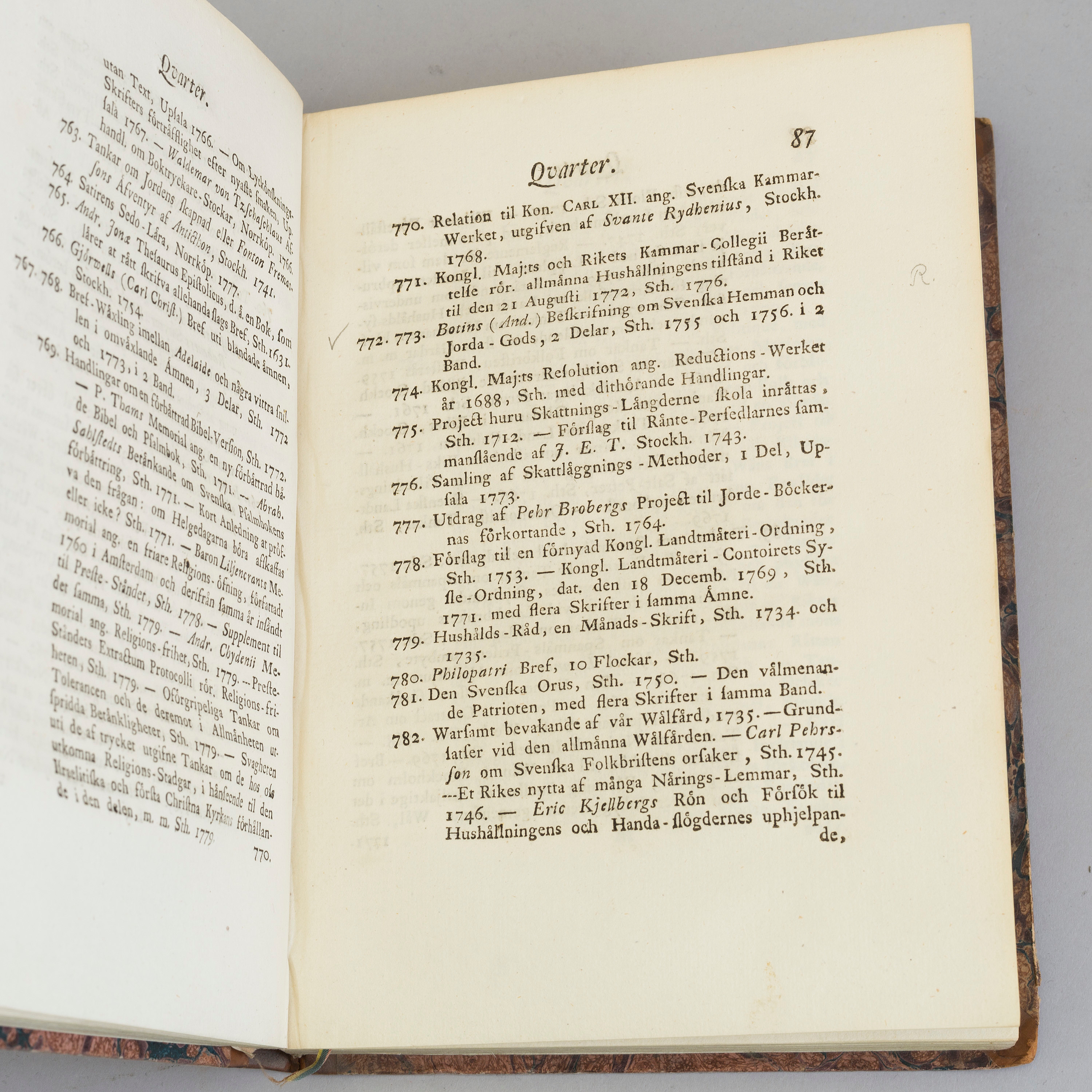 A BOOK, Pehr Wargentin, Stockholm 1780. Bukowskis