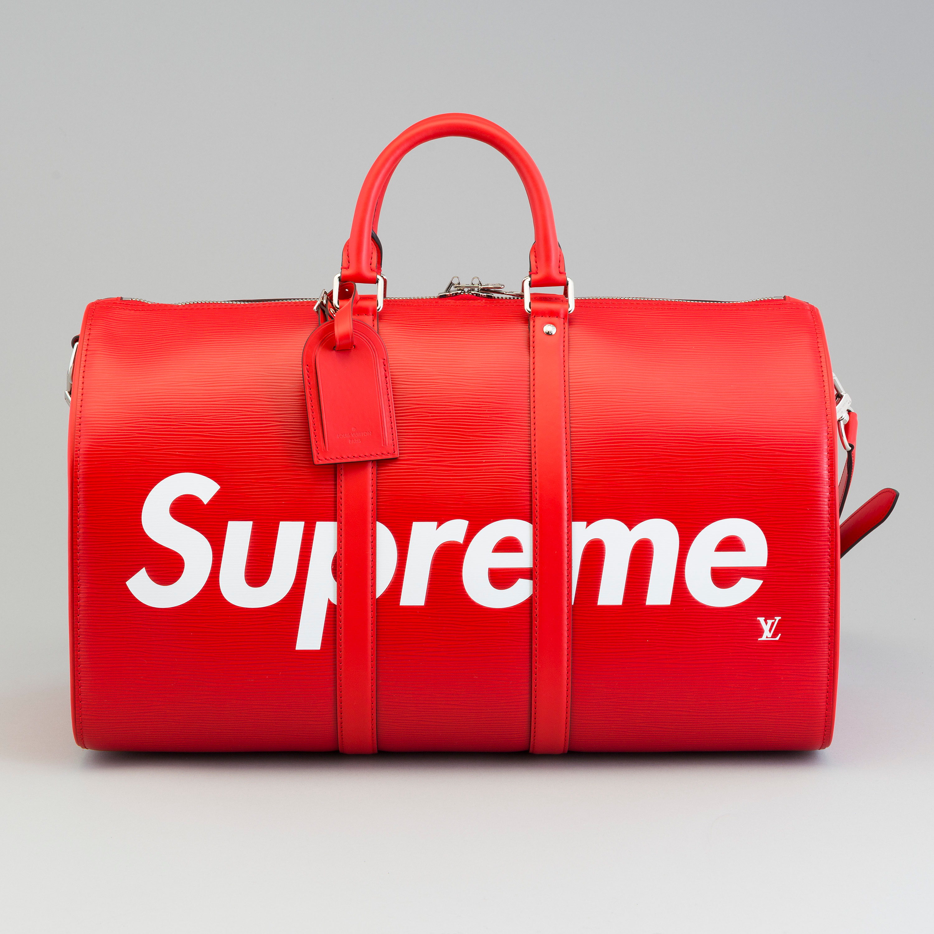 louis vuitton x supreme keepall bandouliere epi 45 red