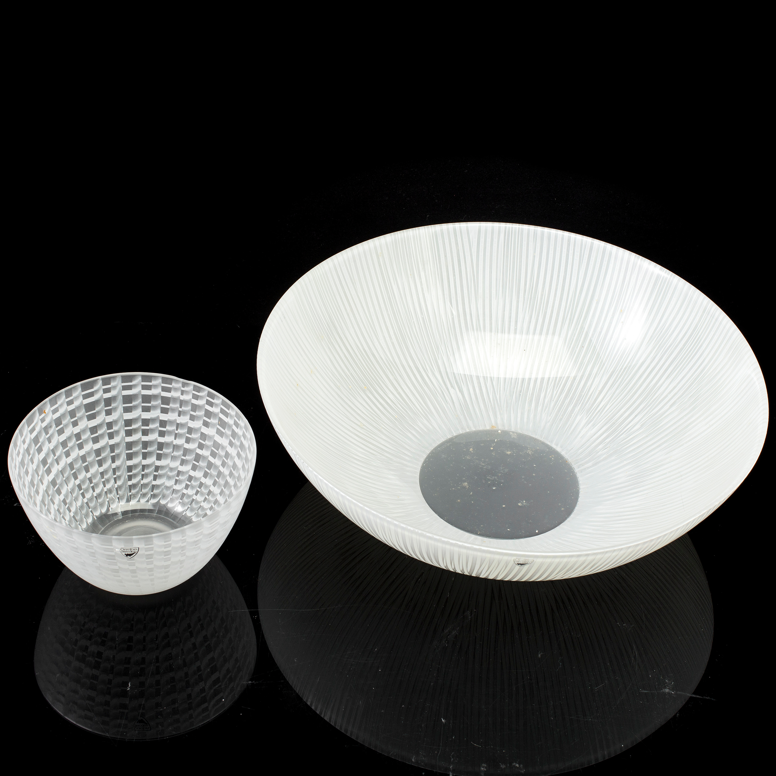 2 glass bowls designed by Ingegerd Råman for Orrefors, 21st century