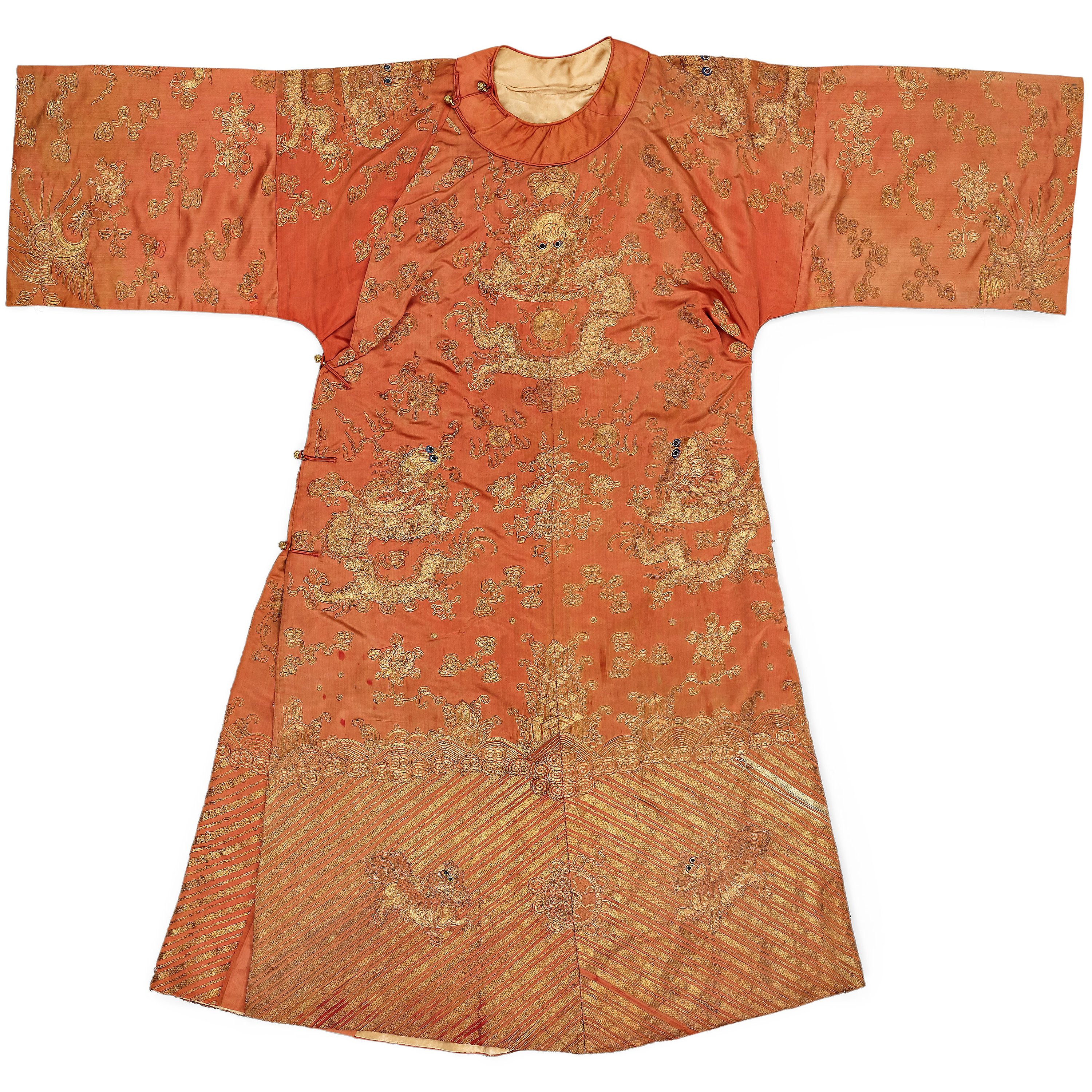 A Chinese Robe, embroidered silk, height 131 cm, late Qing dynasty