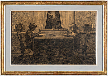 GUNNAR HALLSTRÖM, Drawing in charcoal on canvas, signed and dated 1914 ...