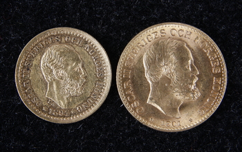 106129. GULDMYNT, 2 st, 5 kr 1894, 10 kr 1901. Sverige. Tot 6 g.