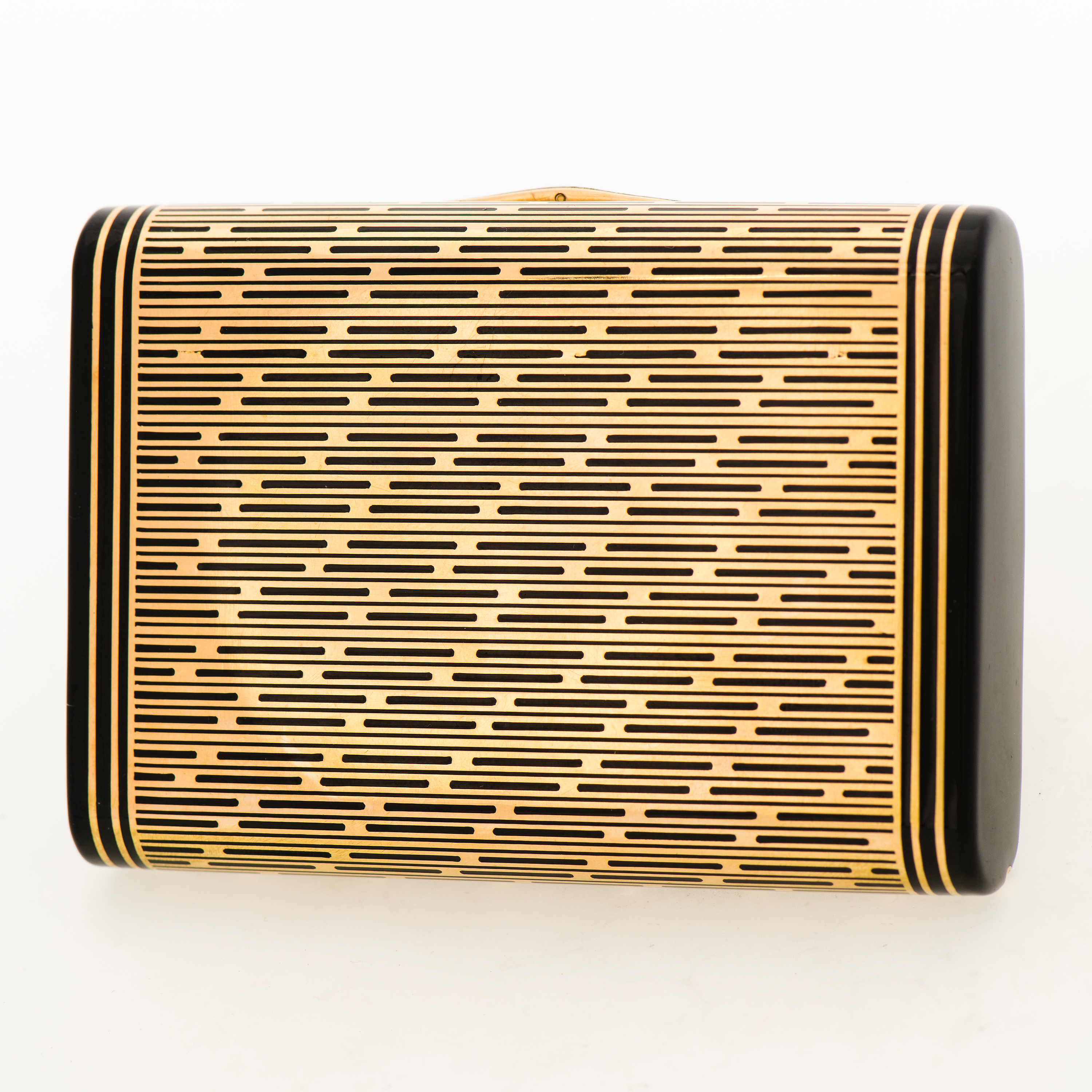 A CARTIER VANITY CASE, 18K gold, enamel, rose cut diamonds. 1930s