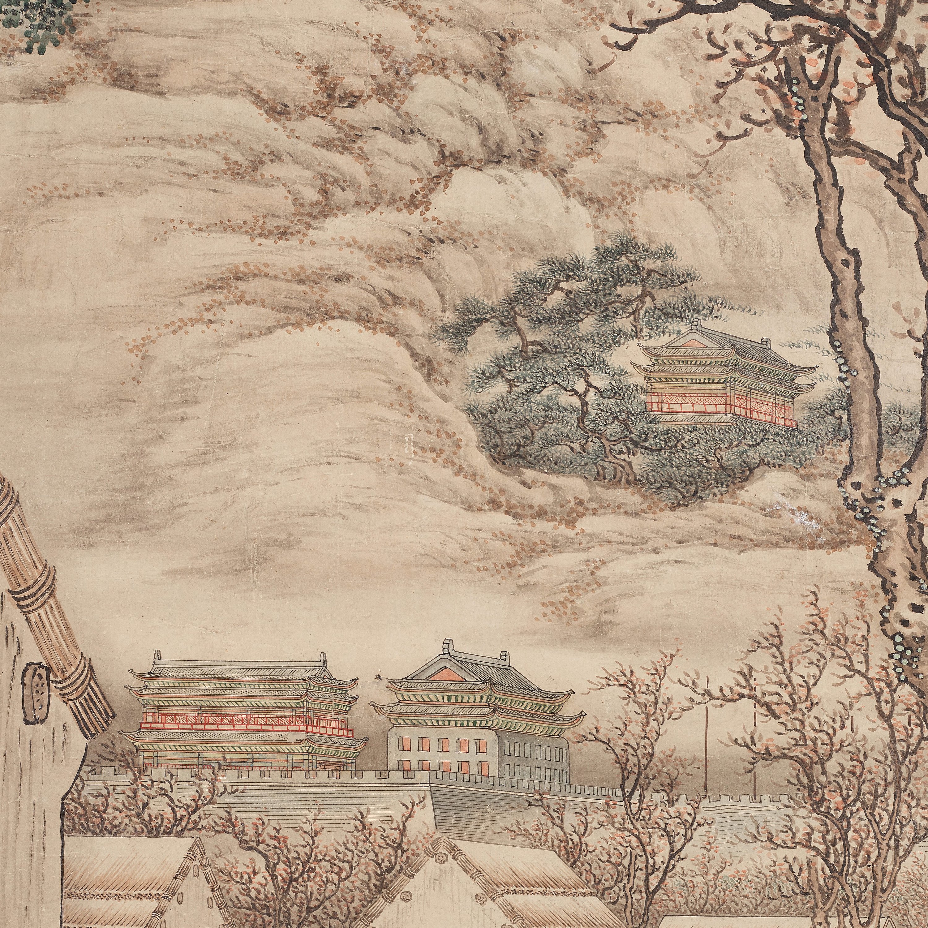 A large Chinese tapestry/painting by an unknown artist, colour and ink