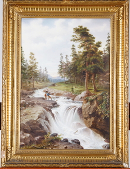 11425. OKÄND KONSTNÄR. Porslinsmålningar, 2 st. Sign  Ad Neumann o dat 1882.