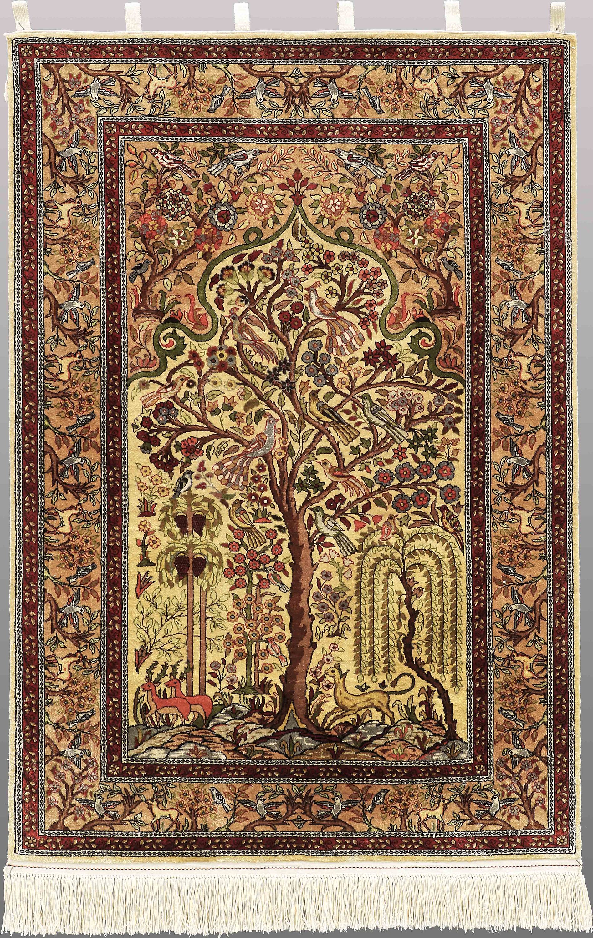 An Oriental figural silk rug, ca 117 x 78 cm. Bukowskis