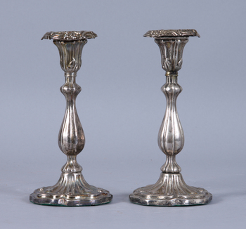 117361. LJUSSTAKAR, ett par, silver, Anders Lundqvist Stockholm, 1850.