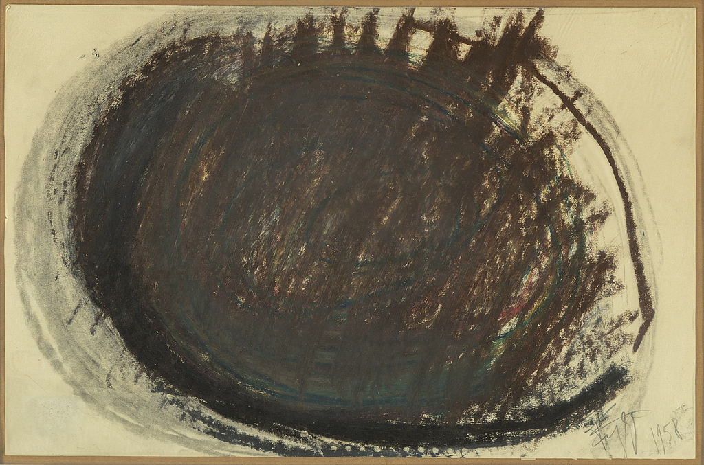 EDDIE FIGGE, mixed media on paper, signed and dated 1958.