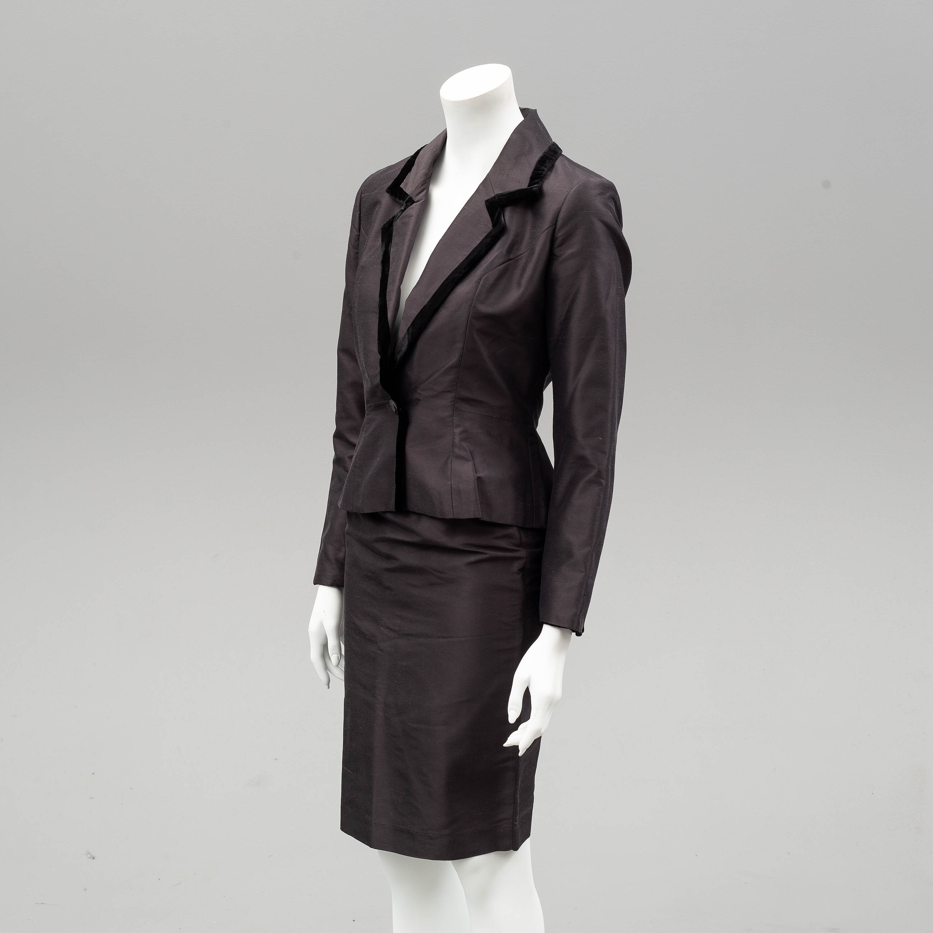 Costume Vintage Renato Nucci Paris - Soie Pure Bleue - Taille 38 - Veste & Jupe - Années 50 - Occasion TBE