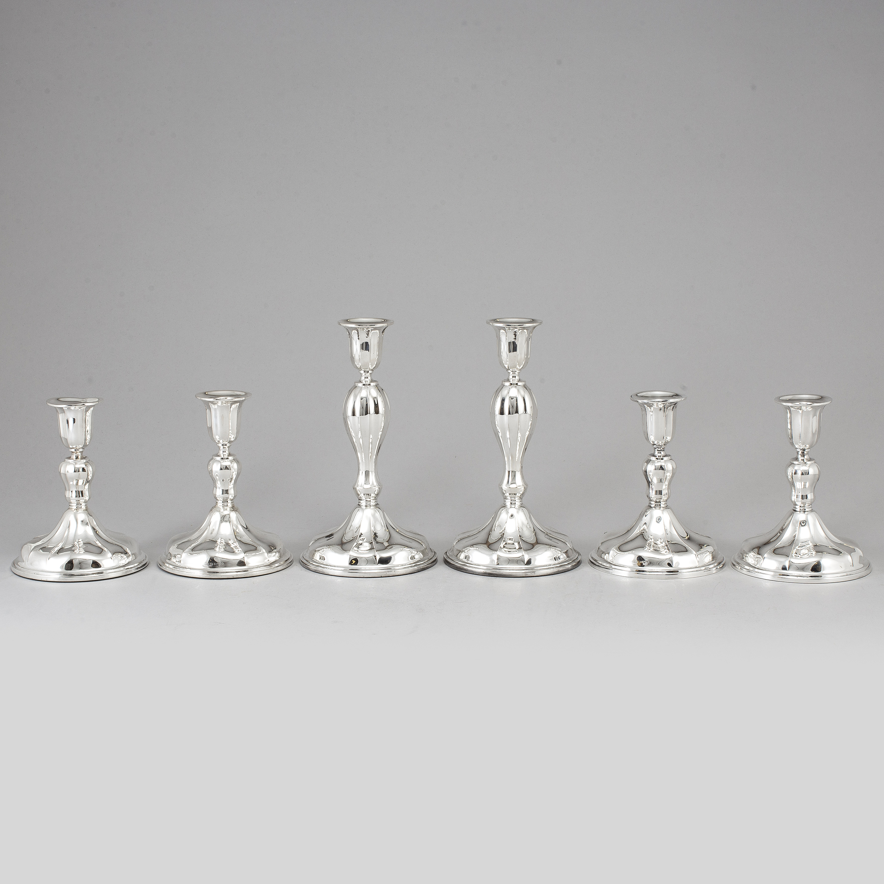 Six silver candle holders, Th Martinsen, Norway, 20th century. Bukowskis