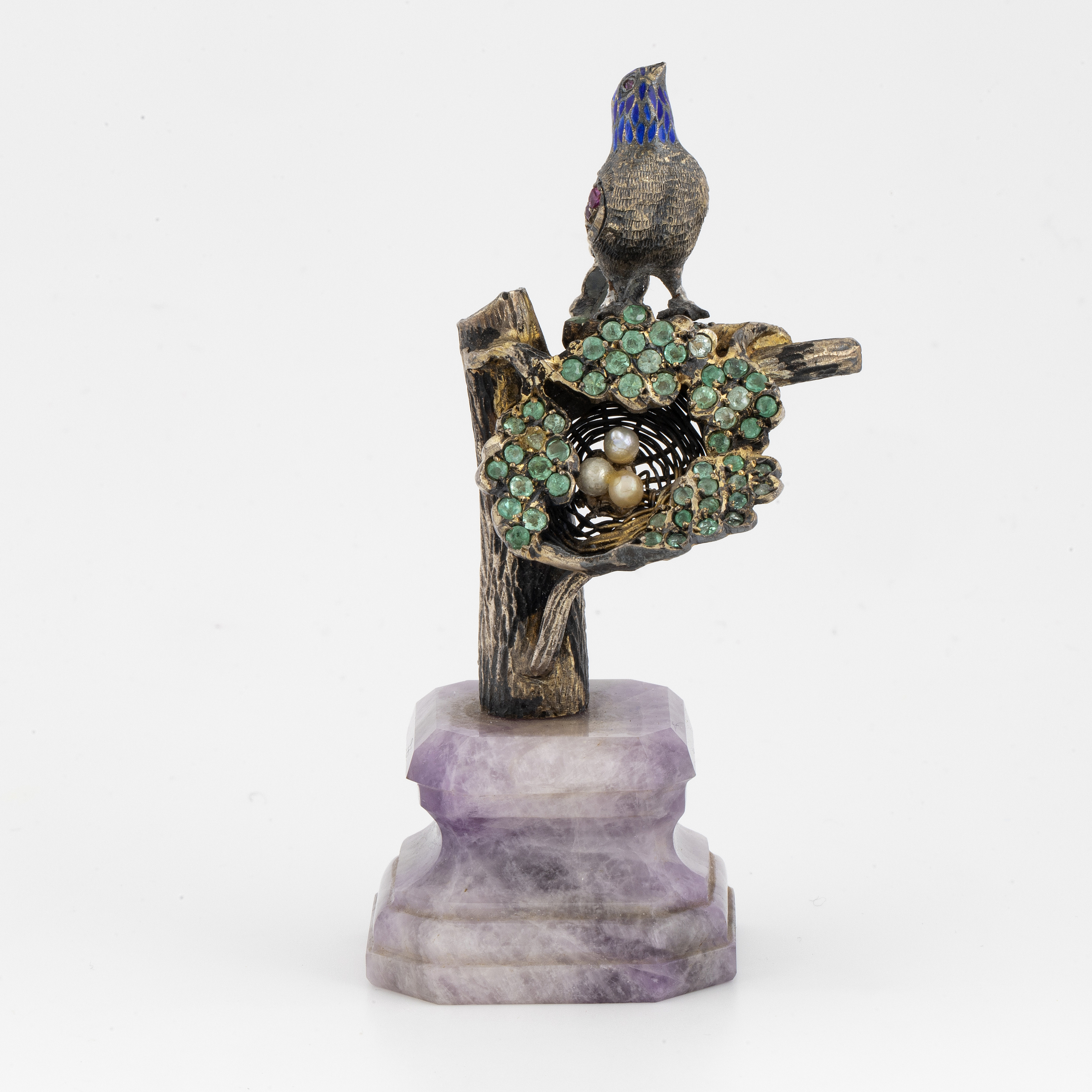 Silver and coloured stone bird sculpture. Bukowskis