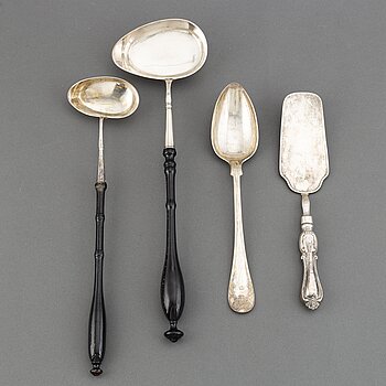 4 swedish silver serving cutlery, 1823-1905.