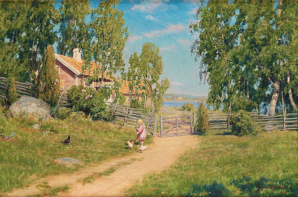 Johan Krouthén, Girl with hens. Bukowskis