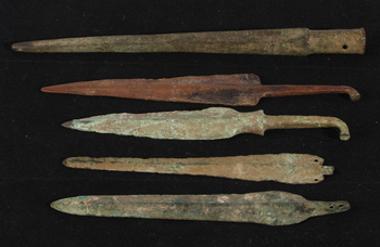 12737. SPJUTSPETSAR, 5 st, brons, enl uppgift från Palestina, 1200-talet f Kr.