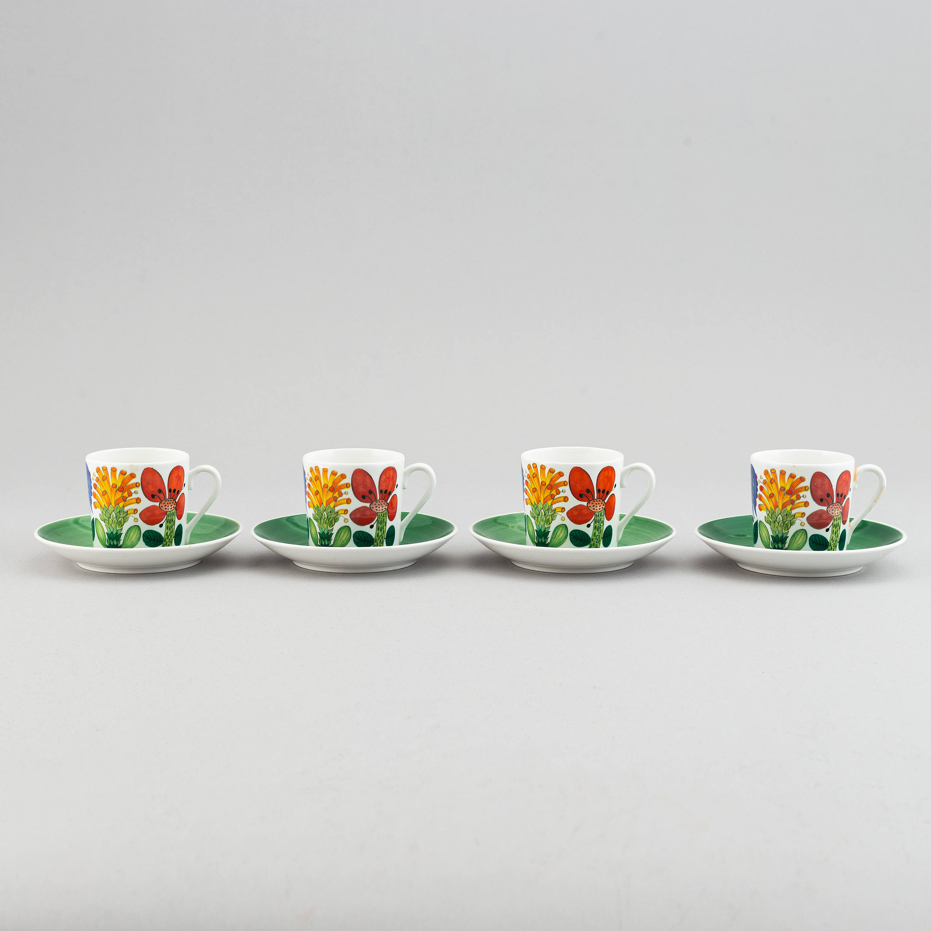 Stig Lindberg, a set of four coffee cups model 'Tahiti 