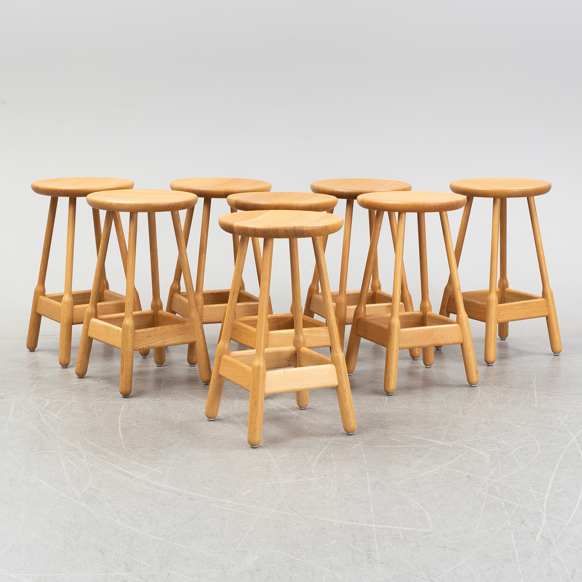 Chris Martin, a set of eight contemporary oak stools, 'Albert ...