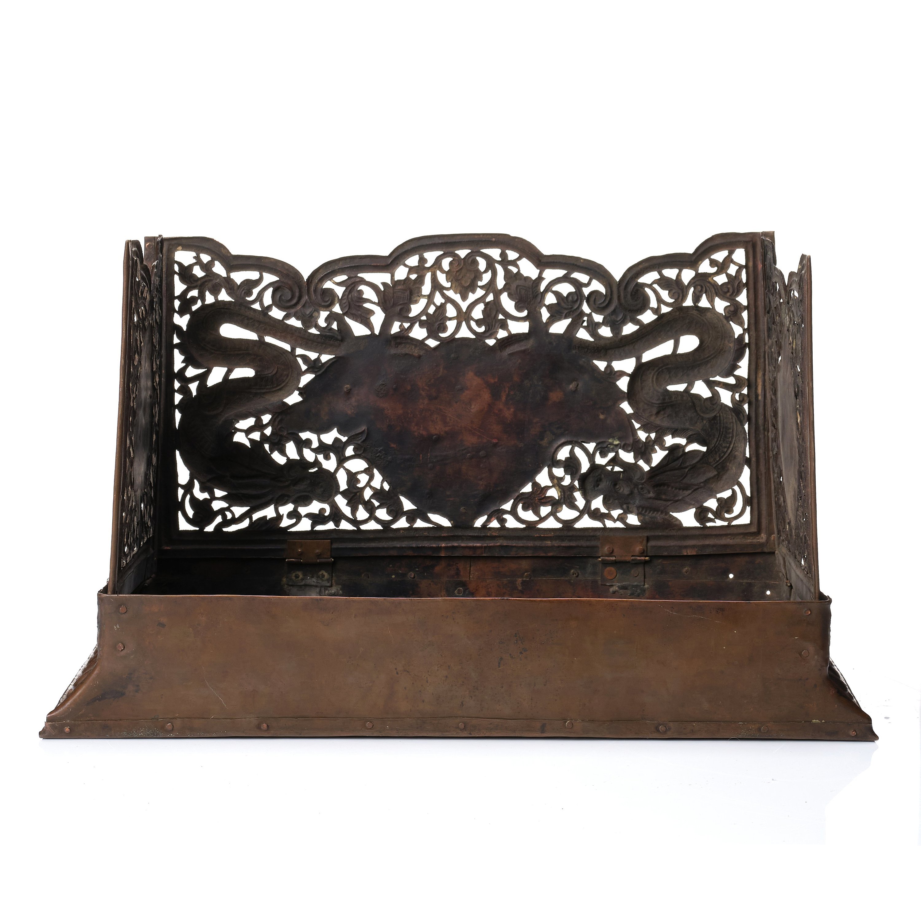 A copper alloy and brass ritual folding table, Tibet/Nepal, 1900tal