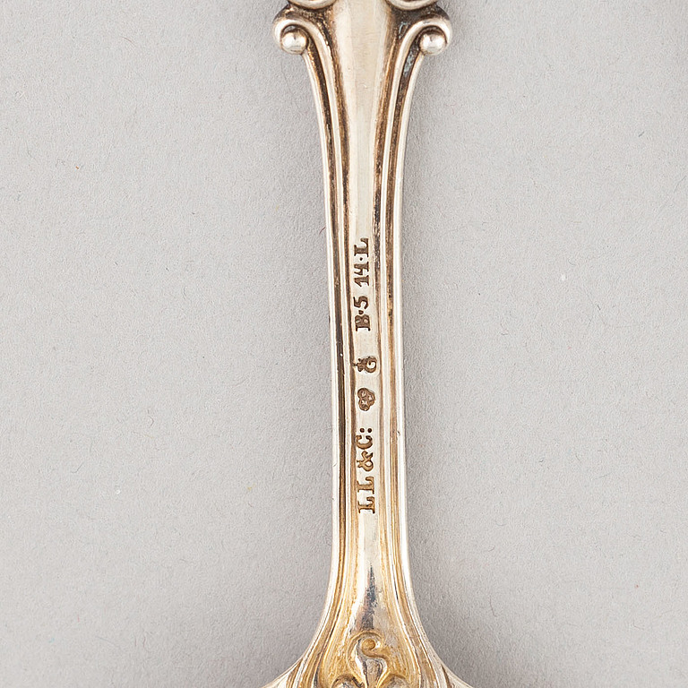 Bestick, silver, 15 delar, L.Larson & Co, Göteborg, 1856.