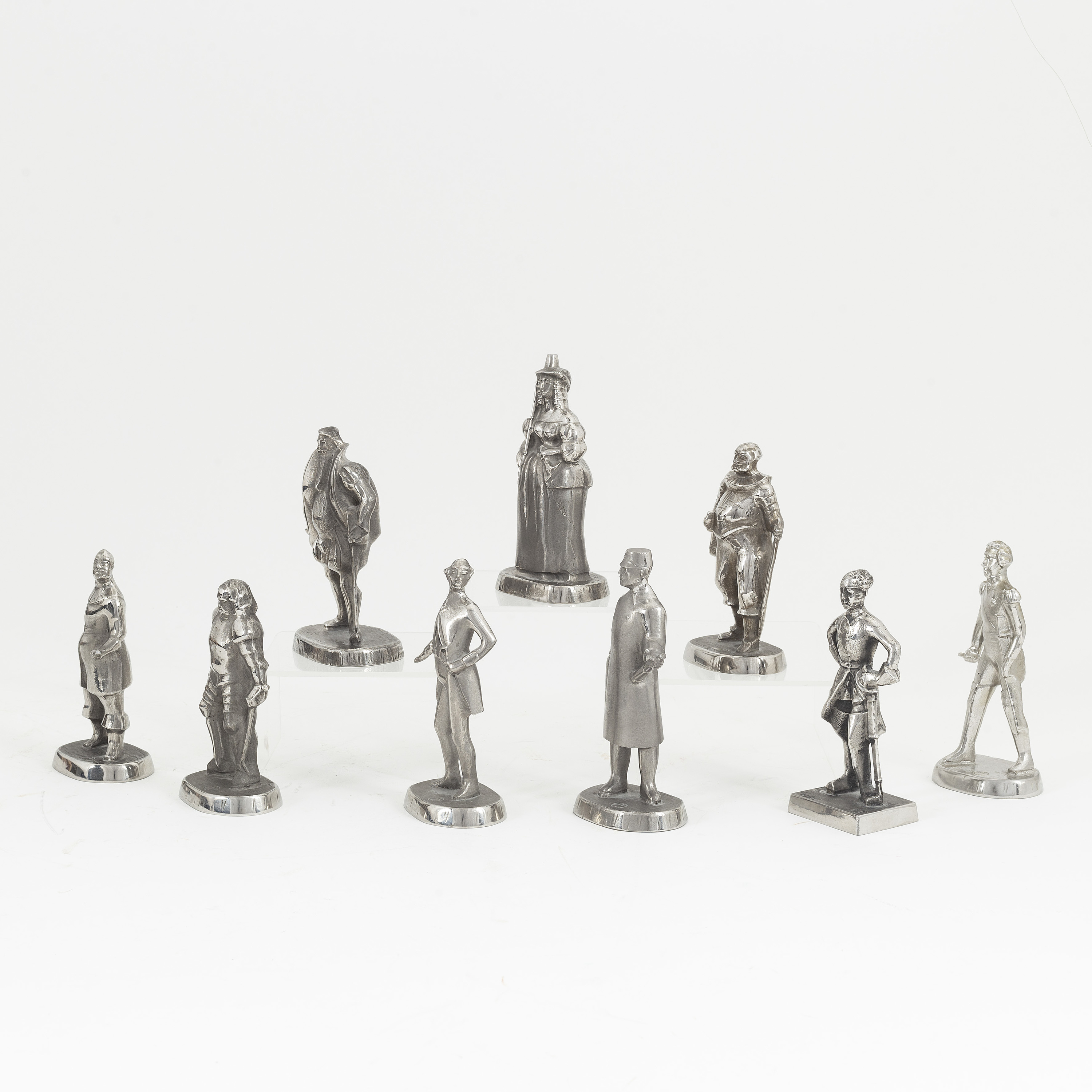 Allan Ebeling, nine stainess steel figurines, Swedish Kings and Queens