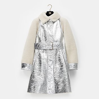 Chanel, coat, silver coloured lamb fur, size 34.