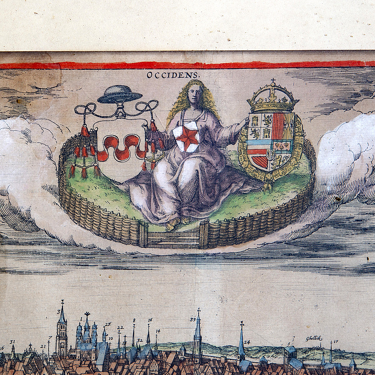 Georg Braun & Franz Hogenberg, Zamosc Maastricht, hand colored engravings, Cologne c 1575.