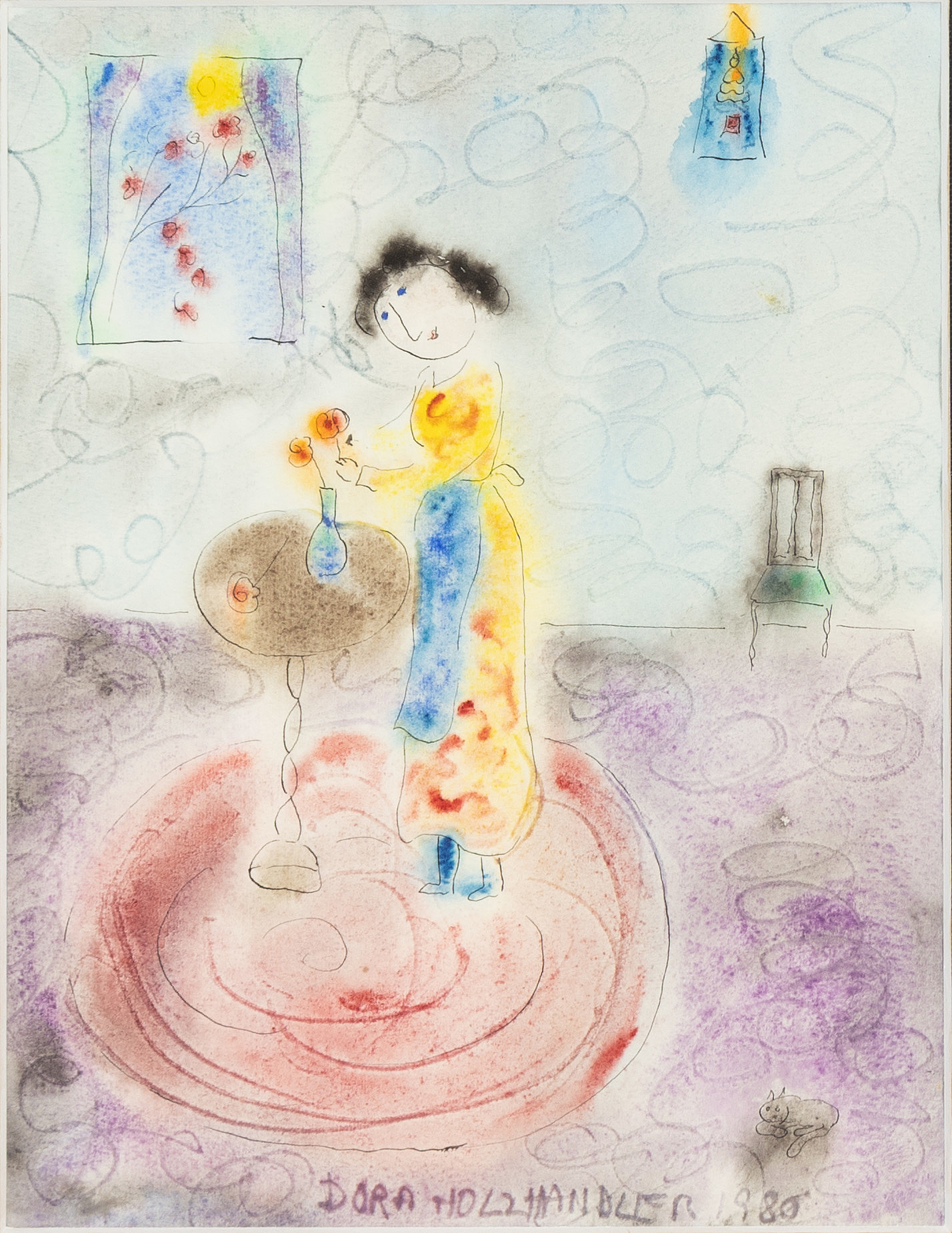 Dora Ink Dora Holzhandler, ink & watercolour on papaer, signed and dated 1980 ...