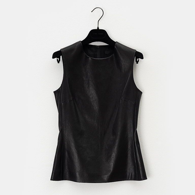 The Row, a black leather top and pants, size 0.