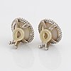 Mabe pearl and brilliant cut diamond earrings.