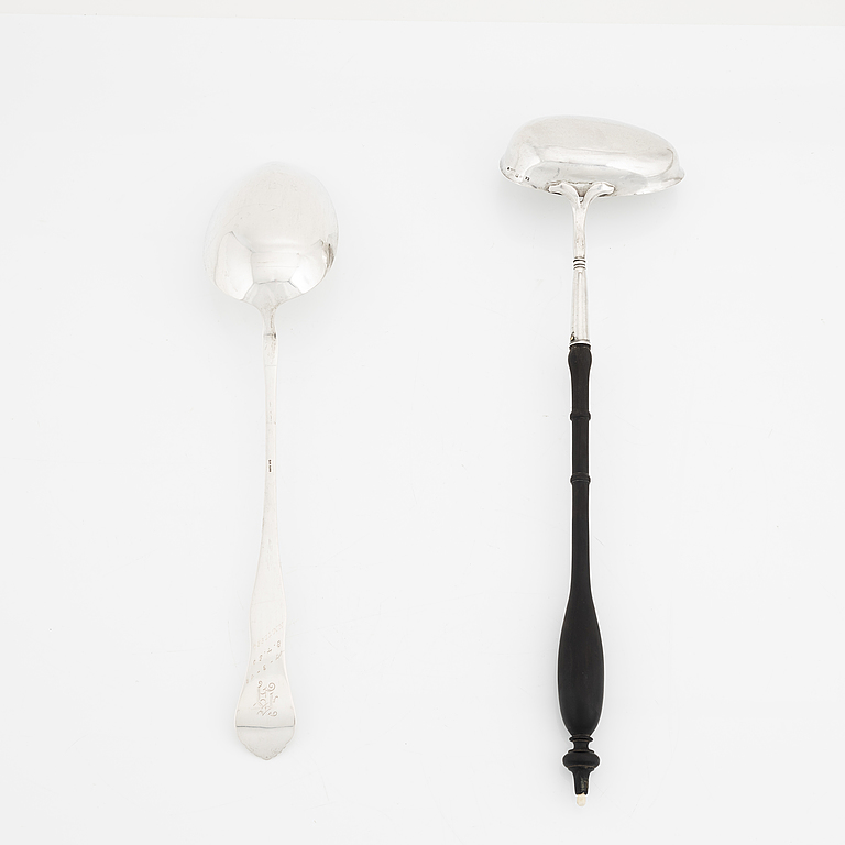 A silver 830 serving spoon, first half of the 20th century, and a silver ladle,  Stockholm 1887.