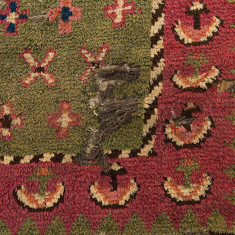 A Finnish folkart long pile ryijy.rug dated 1836. Circa 180 x 140 cm.