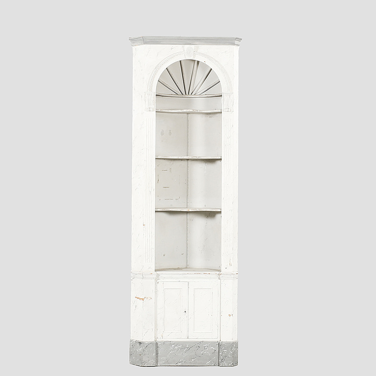 A painted Louis XVI style wallmounted corner cabinet.