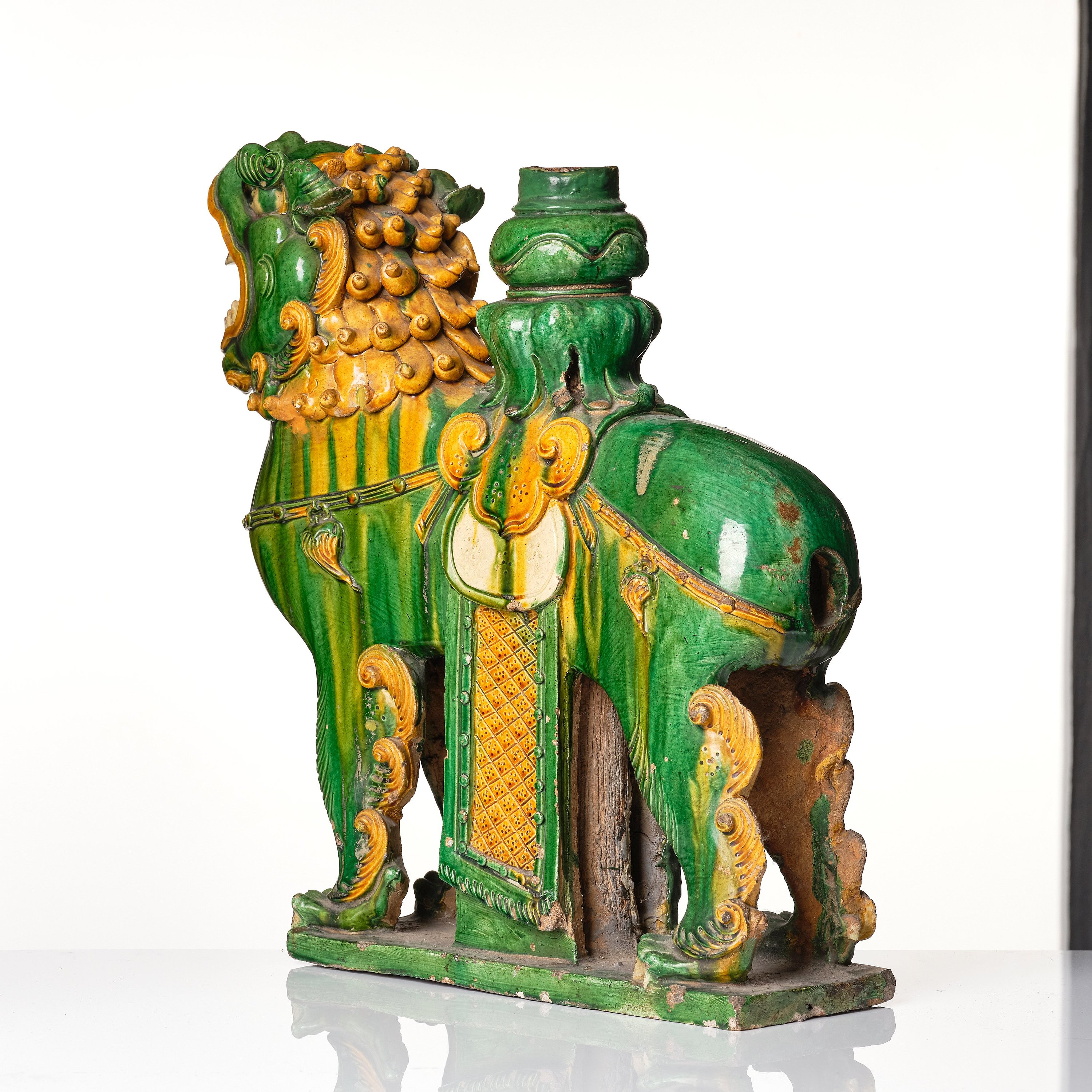 A massive green and yellow glazed joss stick holder, Ming dynasty (1368
