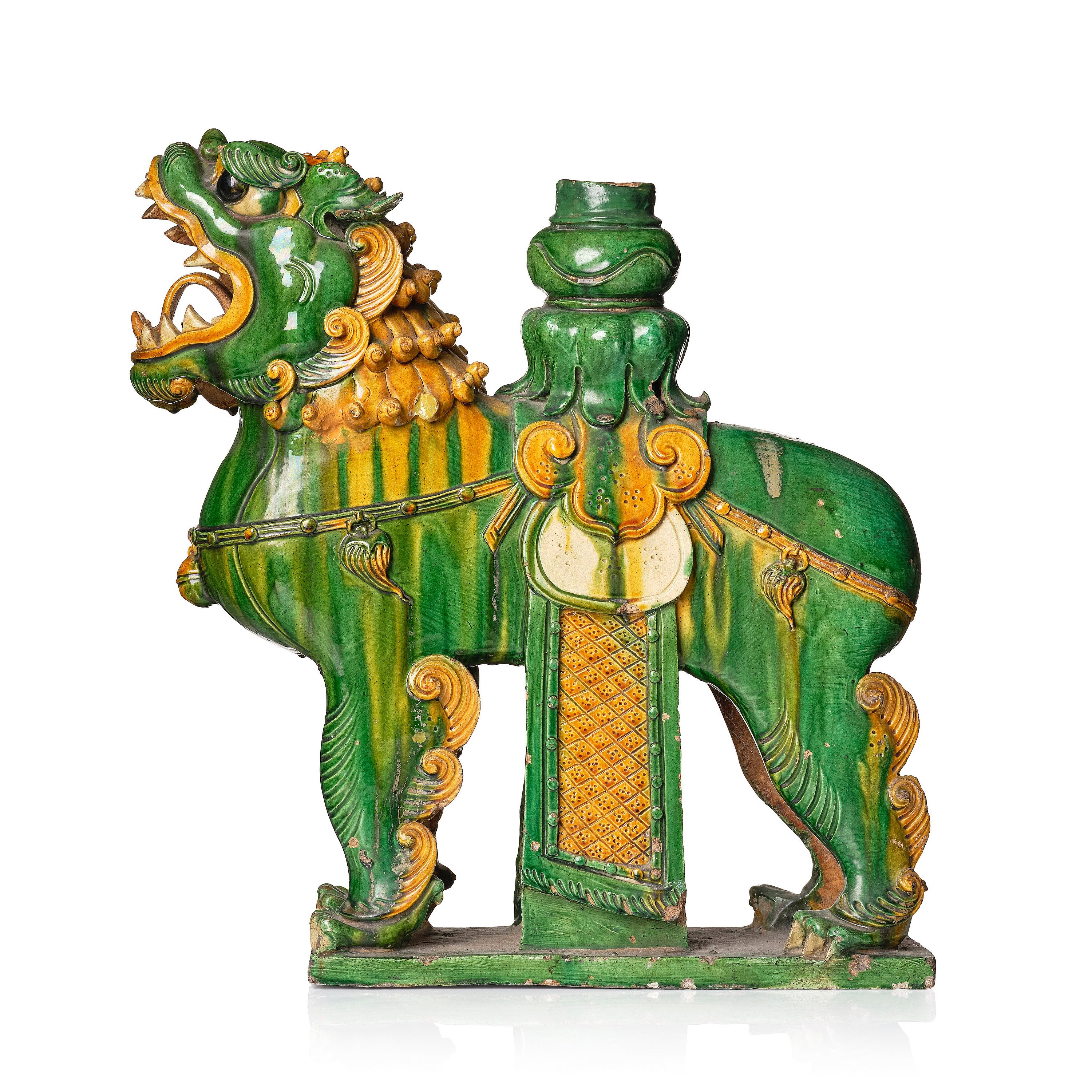 A massive green and yellow glazed joss stick holder, Ming dynasty (1368