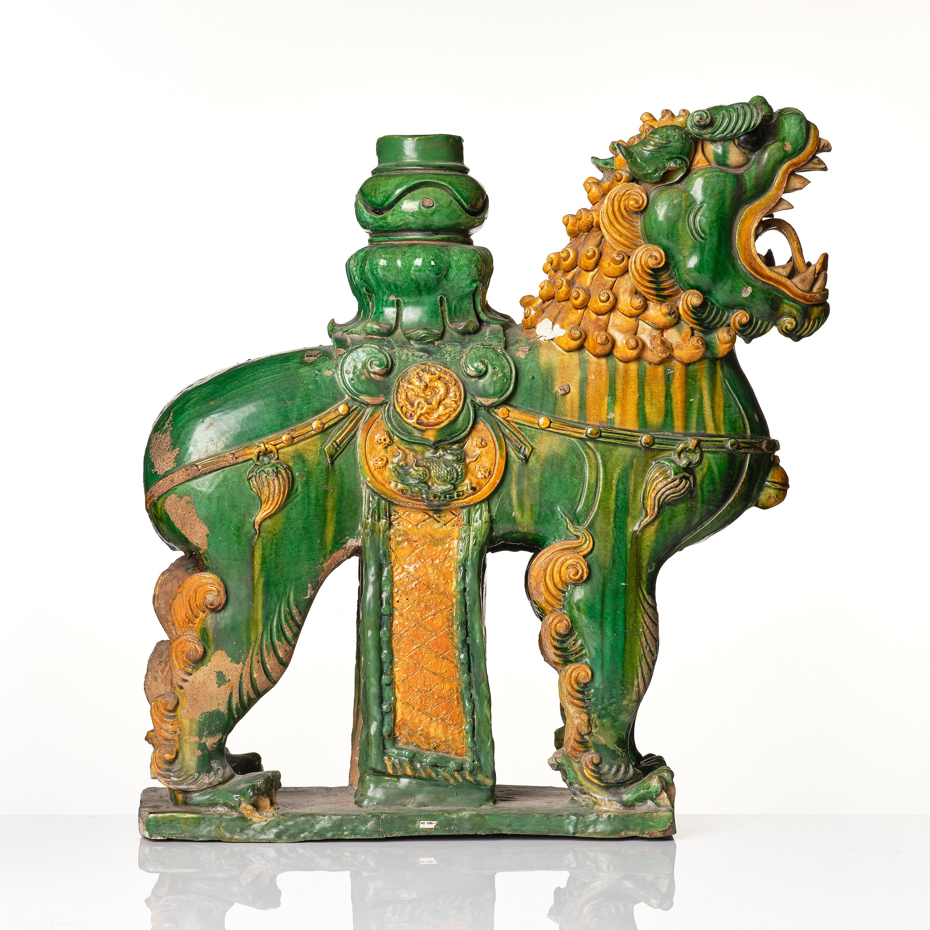 A massive green and yellow glazed joss stick holder, Ming dynasty (1368