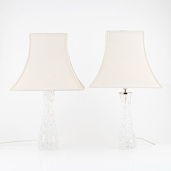 Carl Fagerlund, two glass table lights, Orrefors.