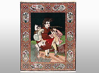 A rug, Tabriz, figural, 50 Raj, ca 90 x 61 cm.