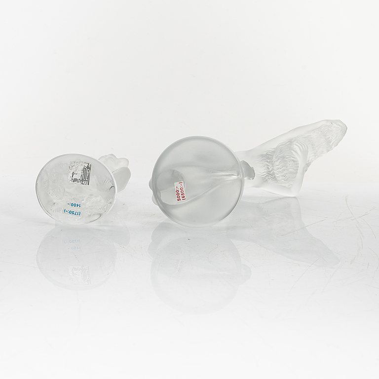 Two glass figurines, Lalique, France.