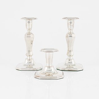 A group of three Swedish silver candlesticks, MEMA, Lidköping, 1987.