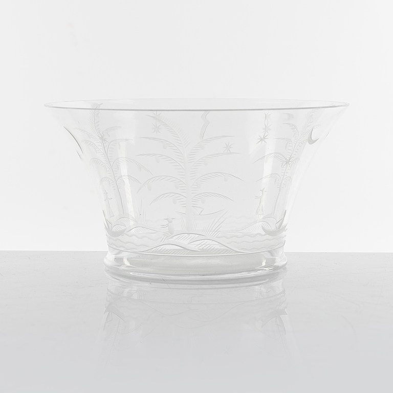 Edward Hald, skålar, 2 st, glas, Orrefors, 1920-tal.