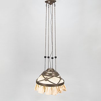 Eino Schroderus, Finnish Art Nouveau ceiling lamp for Taidetakomo Koru, Helsinki, early 20th century. Tot height 160 cm.
