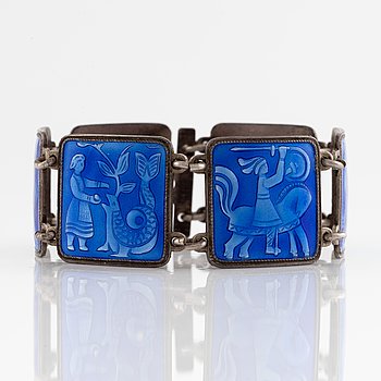 David Andersen, panel bracelet, sterling silver and blue enamel, Norway.