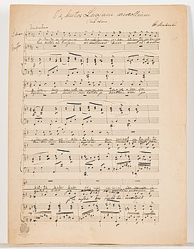 Oskar Merikanto, handwritten sheet music, Oi, kiitos sä Luojani armollinen", op. 62, no. 2 of duets, 3 pages, 1906.
