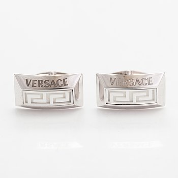 Versace, A pair of 18K white gold cufflinks with cubic zirkonia. Marked Versace, Made in Italy.