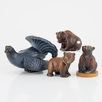 Gunnar Nylund, figuriner, 4 st, stengods, Rörstrand.