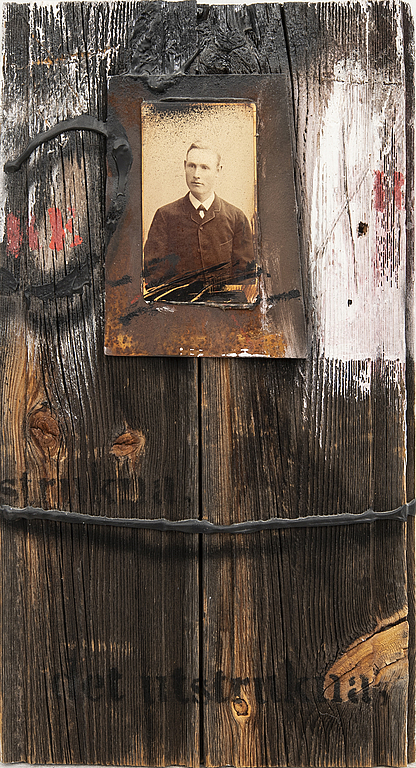 Dan Nygårds, collage on wood signed and ddated 93.