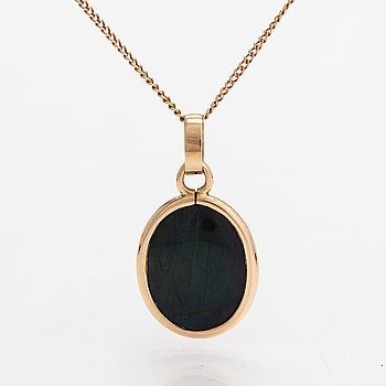 Collier Créateur Finlandais Kaunis Koru - Or 14k Avec Spectrolite Et Diamant, Occasion Comme Neuf