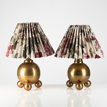 A pair of brass table lamps from Gusums Bruk.