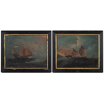 Unknown artist, marine motifs of junks.