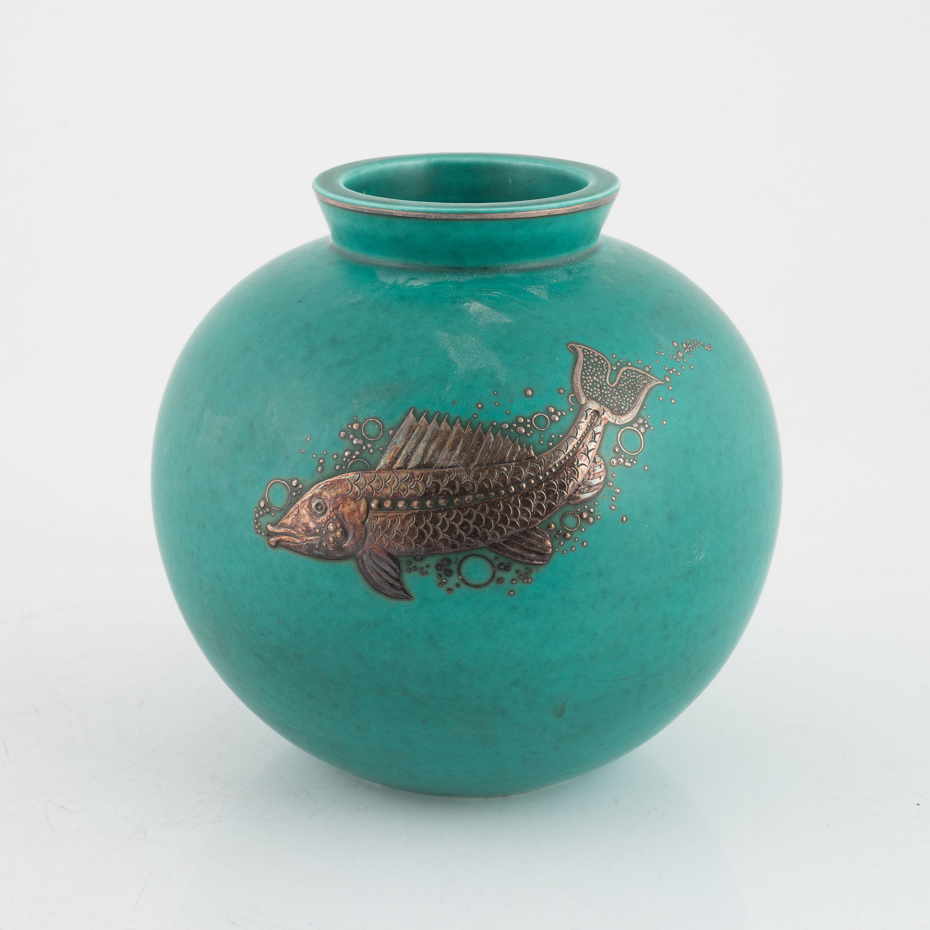 Vase Céramique Vert Argenta – Wilhelm Kåge Pour Gustavsberg – Suède 1940
