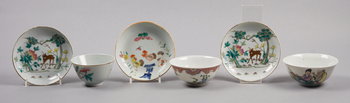 154795. FAT, 3 st samt SKÅLAR, 3 st, porslin, Kina, 1800-1900-tal.